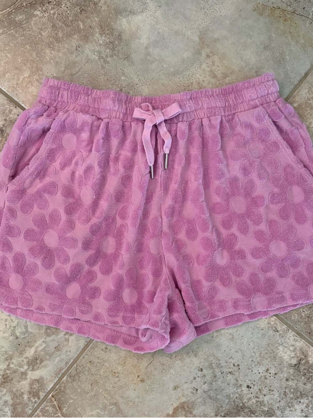 Pink Lilly Retro Flower Terry Cloth Active Shorts Drawstring Women’s M Cotton